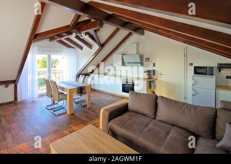 a bright modern open floor plan kitchen Stock Photo