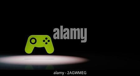 Green Gamepad Controller 3D Symbol Shape Spotlighted on Black Background with Copy Space 3D Illustration Stock Photo