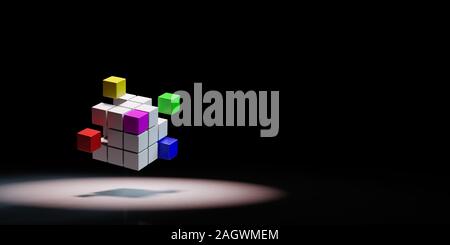 Combining Multicolor Cubes Spotlighted on Black Background with Copy Space 3D Illustration Stock Photo