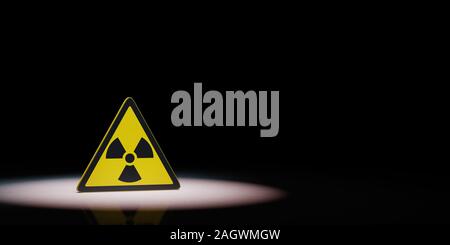 Ionizing Radiation Hazard Symbol Spotlighted on Black Background with Copy Space 3D Illustration Stock Photo