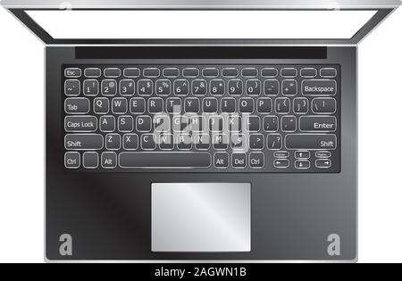 Notebook or laptop in black color illustration on white background. Stock Vector