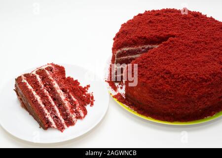 bright red cake called red velvet isolated on a white background Stock Photo