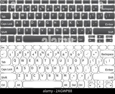Computer or laptop simple keyboard in black color and white. Stock Vector