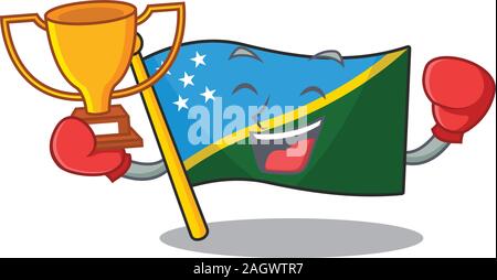 Super cool Boxing winner flag solomon island Scroll in mascot cartoon design Stock Vector