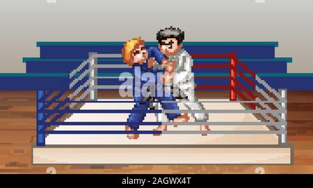 Scene with two people doing karate illustration Stock Vector