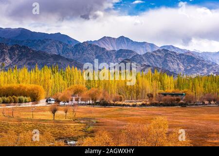 beautiful snow caped mountain peak in India Stock Photo