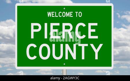 Rendering of a green 3d highway sign for Pierce County Stock Photo