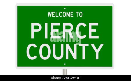 Rendering of a green 3d highway sign for Pierce County Stock Photo