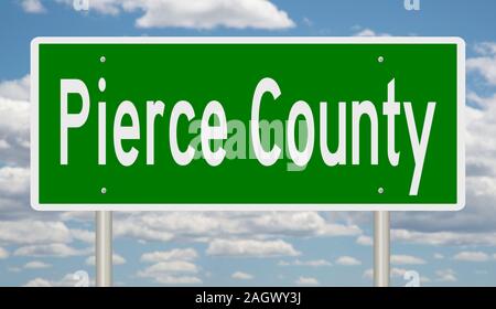 Rendering of a green 3d highway sign for Pierce County Stock Photo