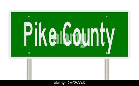 Rendering of a green 3d highway sign for Pike County Stock Photo