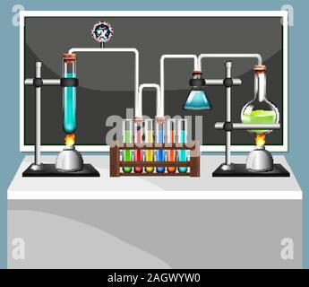 Science equipments in laboratory illustration Stock Vector