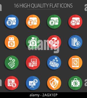 Cryptocurrency and mining 16 flat icons Stock Vector