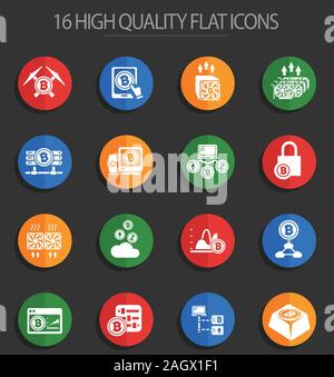 Cryptocurrency and mining 16 flat icons Stock Vector