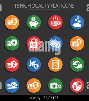 Cryptocurrency and mining 16 flat icons Stock Vector