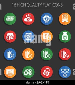 Cryptocurrency and mining 16 flat icons Stock Vector