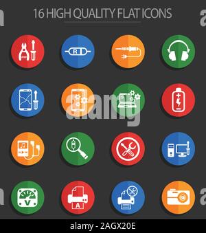 electronics repair 16 flat icons Stock Vector