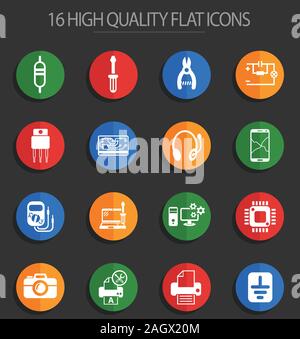 electronics repair 16 flat icons Stock Vector