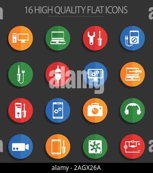 electronics repair 16 flat icons Stock Vector