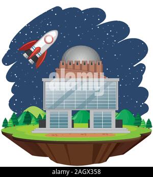 Scene with spaceship flying in the sky illustration Stock Vector