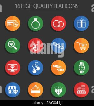 jewerly store 16 flat icons Stock Vector
