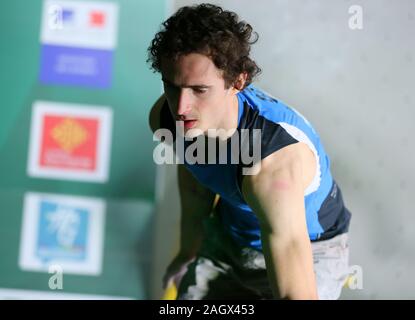 TOULOUSE, FRANCE - 28 NOV 2019: Adam Ondra during the Men's Bouldering Qualification of the Sports Climbing Combined Olympic Qualification Tournament in Toulouse, France (Photo Credit: Mickael Chavet) Stock Photo