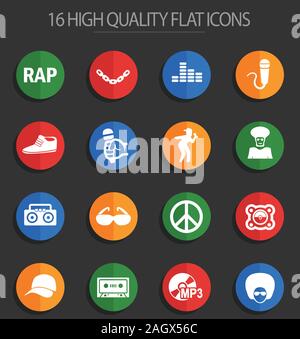 rap 16 flat icons Stock Vector