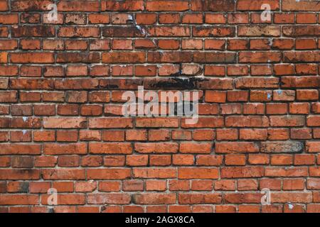 Red dirty brick wall. Stone, rock surface. Rough, vintage concrete texture, urban wall. Grunge background Stock Photo