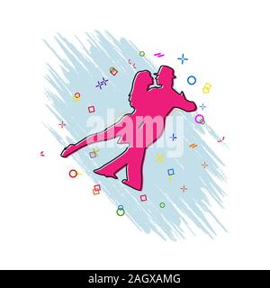 Pair dancing icon. Comic book style icon with splash effect. flat style. Isolated on white background. Stock Vector