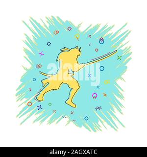 Samurai icon. Comic book style icon with splash effect. flat style. Isolated on white background. Stock Vector