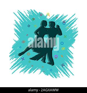 Pair dancing icon. Comic book style icon with splash effect. flat style. Isolated on white background. Stock Vector