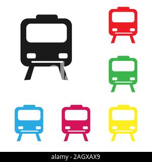 Electric train icon. Set of colored silhouettes of electric trains. Isolated on white background. flat style. Stock Vector