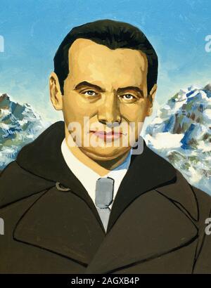 Federico Garcia Lorca (1898-1936). Spanish poet, playwright, and theatre director. Member of the Generation of '27. Portrait. Drawing and watercolor by the Spanish illustrator Francisco Fonollosa (d. late 20th century). Stock Photo
