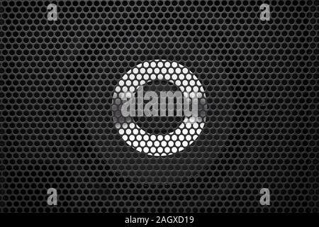 Black guitar amplifier audio speaker with protective grill detail. Close up view. Stock Photo