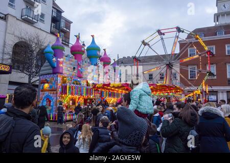 A funfair provided in Romford market as part of the Christmas market Stock Photo