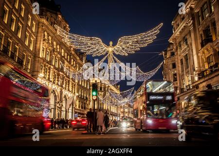 Christmas Lights on Regent Street London Oxford Street Angel Stock Photo