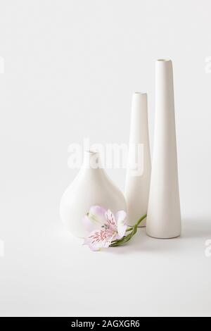 Three white vases on white background Stock Photo