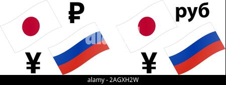 JPYRUB forex currency pair vector illustration. Japanese and Russia flag, with Yen and Ruble symbol. Stock Vector