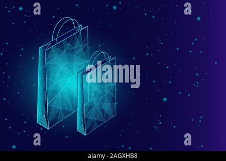 Shopping bag low poly design 3D. Online shop trade market technology. Buy now template. Mobile sale vector illustration Stock Vector