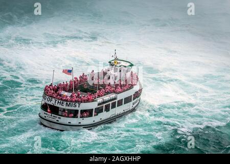 Niagara Falls - OCTOBER 06, 2018: The Maid of the Mist boat near waterfall at Niagara falls, Canada. Stock Photo