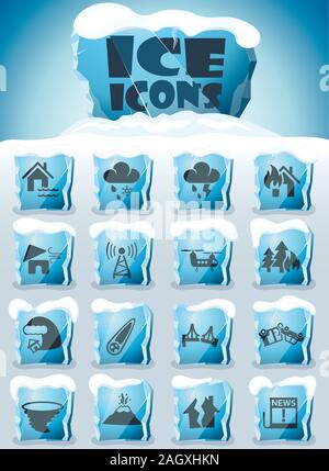 natural disasters icon set Stock Vector