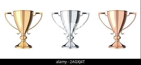 Golden, silver and bronze trophy set Stock Photo