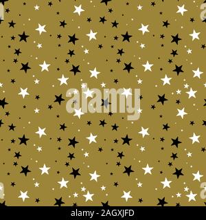 Repeated ornament with black and gold star shapes on white background ...