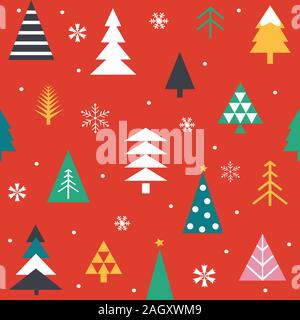 Seamless pattern with Christmas trees in colorful on white background. Stock Vector