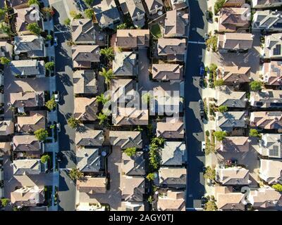 Aerial top view of upper middle class neighborhood with residential house next to each other in Chula Vista, California, USA. Stock Photo