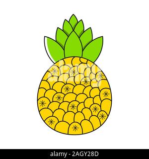 Pineapple With Leaf Icon. Tropical Fruit Isolated On White Background Suitable For Greeting Card, Poster Or T-shirt Printing. Stock Vector