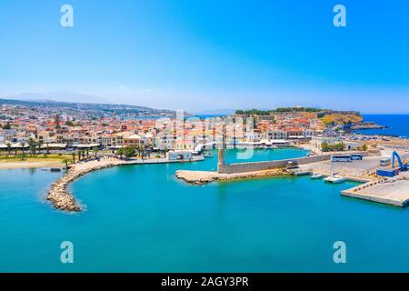 Rethimno city with the fortress of Fortezza and lighthouse, Crete, Greece. Stock Photo