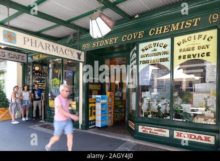 Sydney Pharmacy - the Sydney Cove Chemist, a pharmacy in the Rocks area selling medications, Sydney Australia Stock Photo