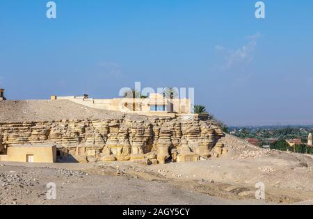 View of the exterior of the modern Imhotep Museum, an archaeological museum in the Saqqara necropolis near Memphis, outside Cairo, Egypt Stock Photo