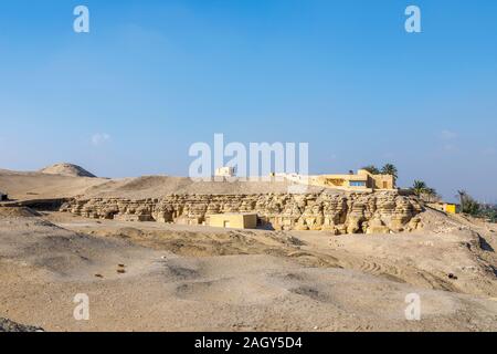 View of the exterior of the modern Imhotep Museum, an archaeological museum in the Saqqara necropolis near Memphis, outside Cairo, Egypt Stock Photo