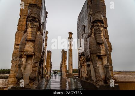 Persepolis historic site in Iran close Shiraz and tombs of Xerxes Stock Photo